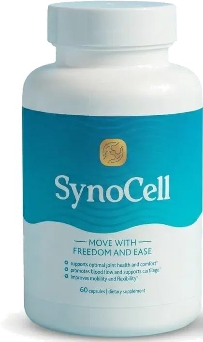 1 white SynoCell bottle with a teal label reading Move with freedom and ease, 60 capsules each